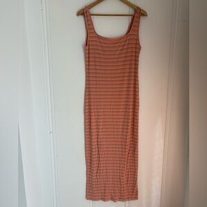 Peach Striped Maxi Dress Bodycon Square neck Sleeveless
